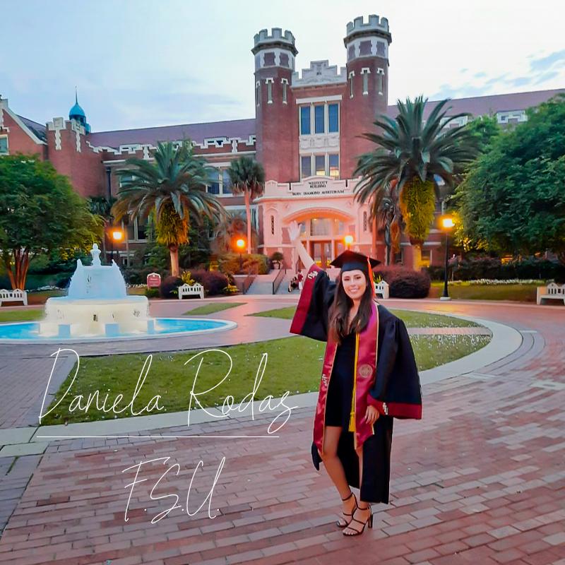 Daniela Rodas, ex alumna de iU, en su graduación de Florida State University